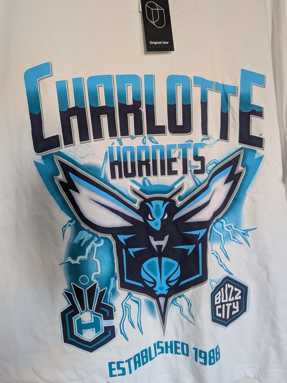 Official NBA Charlotte Hornets Graphic Tee White Teal Black Shirt Size XXL